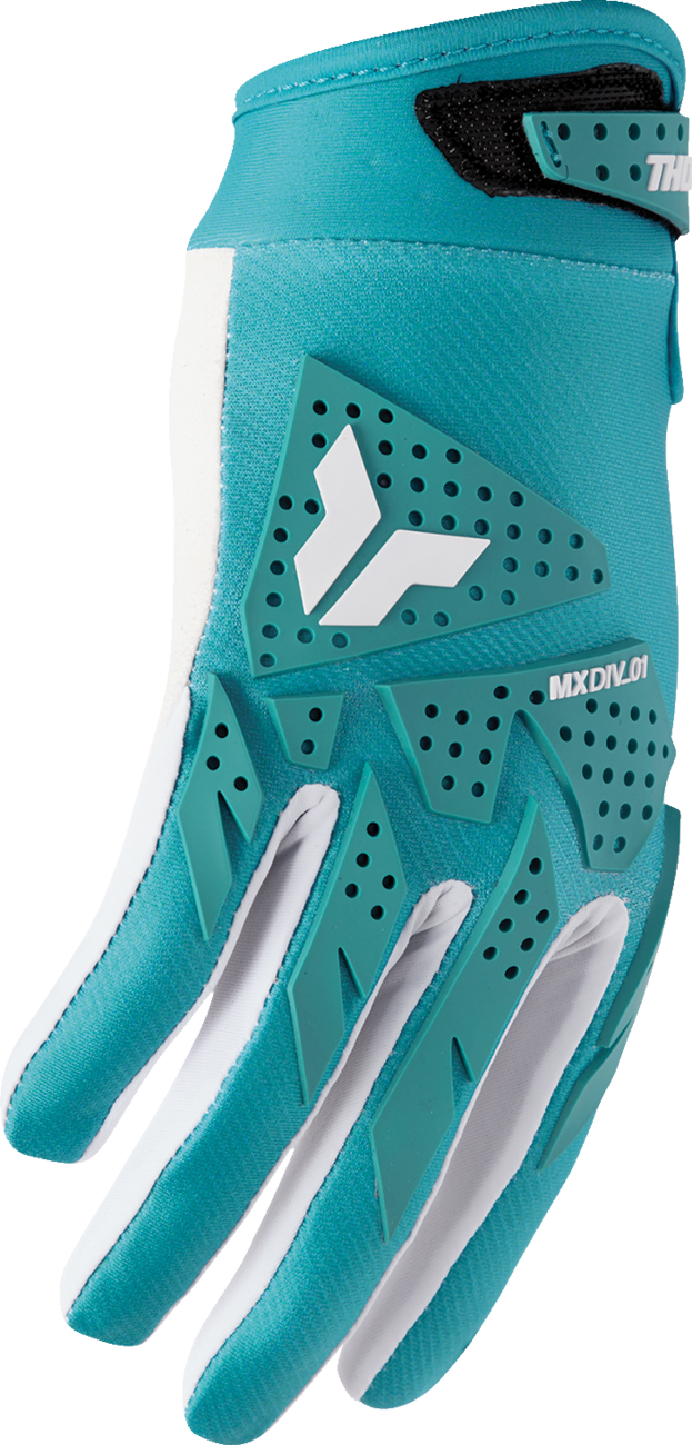 THOR Women's Launchmode XP Gloves in Aqua, size XL, featuring durable construction and adjustable wrist strap for motorcycle riding.