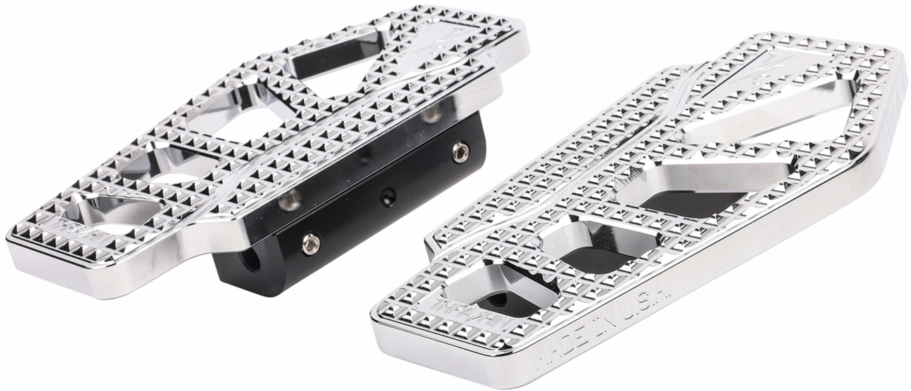 Chrome Apex Mini Floorboards for passenger side by THRASHIN SUPPLY CO. featuring a sleek, compact design for motorcycle footrests.