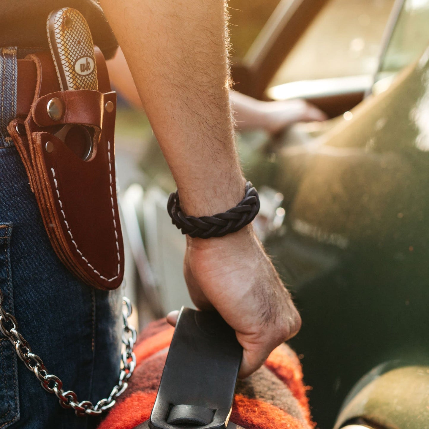 Leather Trinity Braid Bracelet - Howling Moto