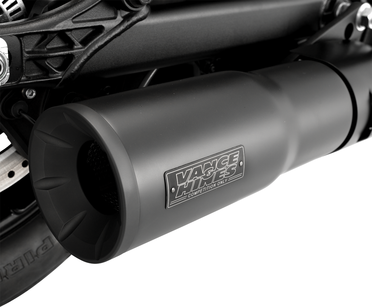 Vance & Hines Hi-Output Slip-On Muffler in black for Indian Scout and Bobber motorcycles, showcasing the sleek exhaust design.