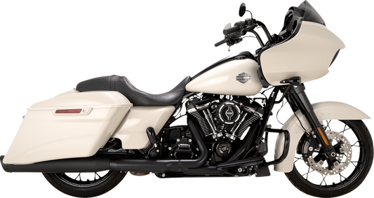VANCE & HINES Razorback 450 slip-on mufflers for M8 Bagger motorcycle, black finish, part #47960, shiny and aerodynamic.