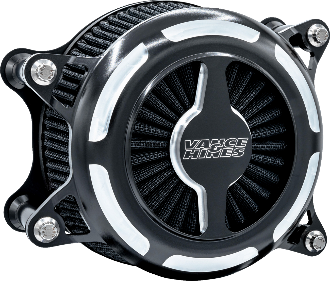 Vance & Hines VO2 Blade Air Intake in black for V-twin motorcycles, featuring a sleek contrast design and durable construction.