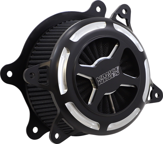 VANCE & HINES VO2 X air intake kit in black contrast for Harley Touring and Softail motorcycles, part #42343.