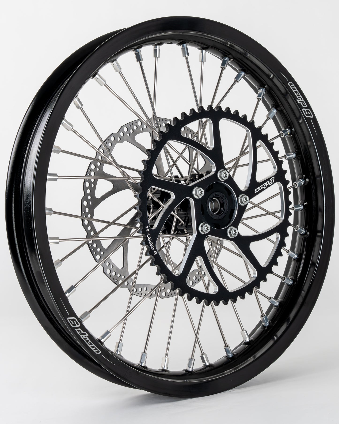 Warp9Racing Talaria rear wheel with black and silver finish, 16x1.85 size, in stock with 40T sprocket for mountain bikes
