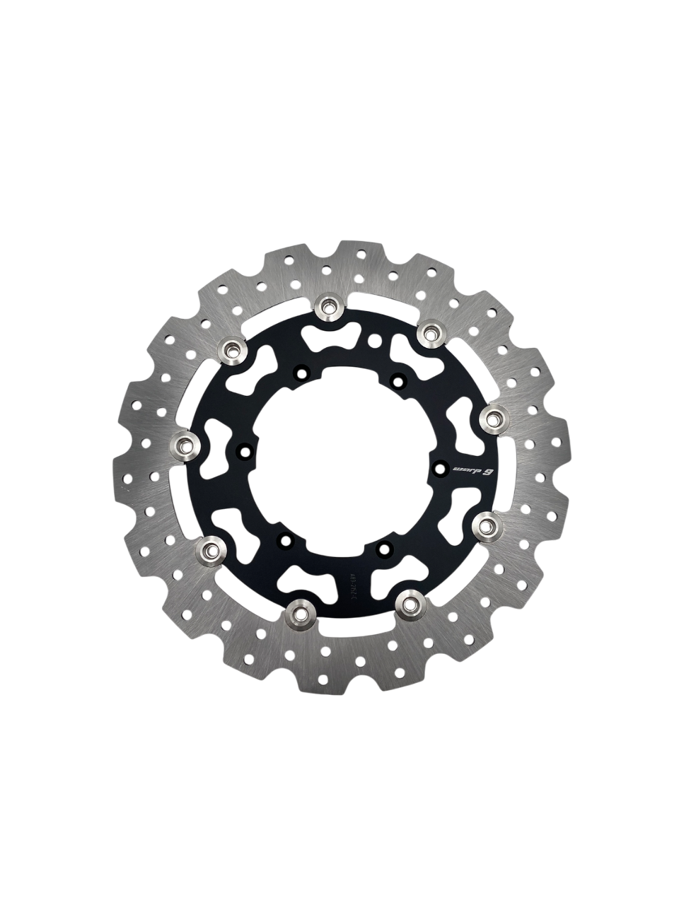 Warp9Racing DRZ400SM 310mm floating front brake rotor with vented design and mounting hardware, for enhanced stopping power.