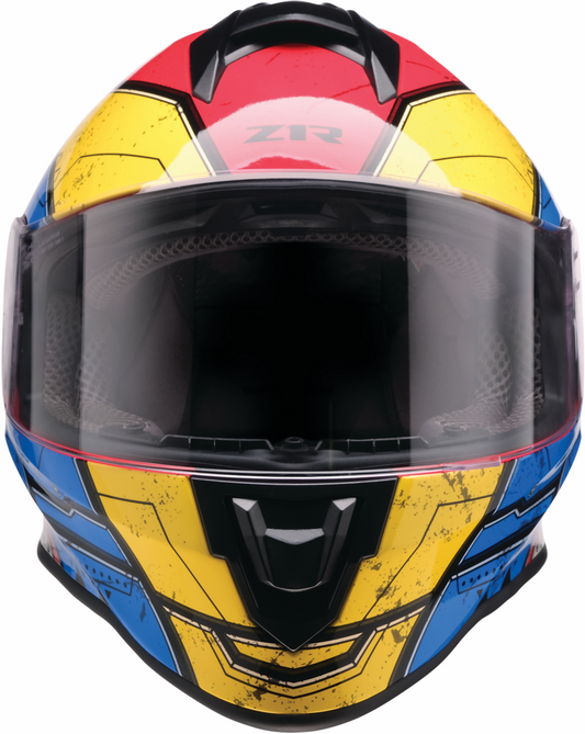 Z1R Youth Warrant 2.0 helmet in sentinel blue and yellow, large size, with aerodynamic design and ventilation features.
