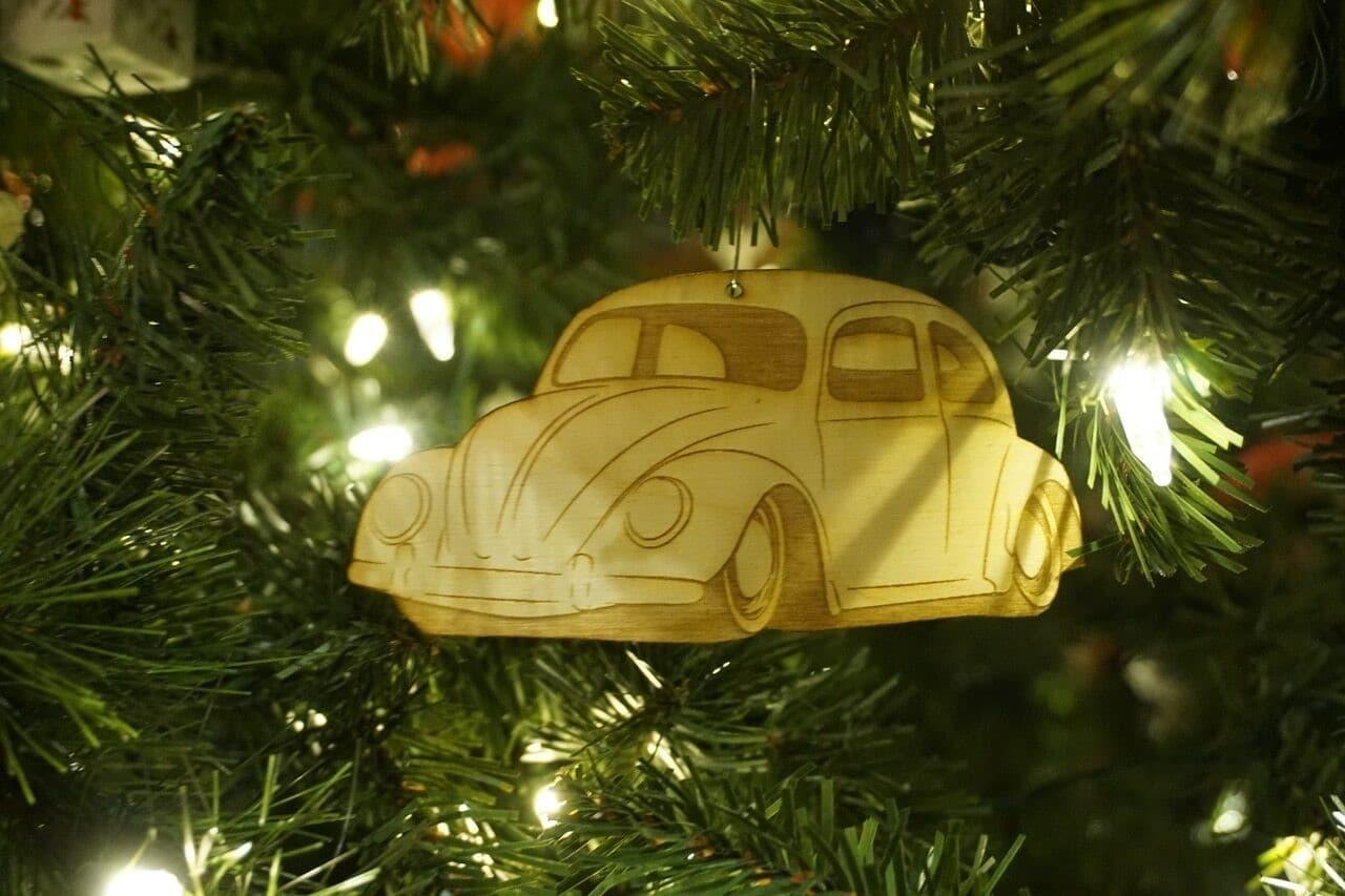ZSPEC Laser-Engraved Birch Ornament, Style: VW Classic Beetle/Bug, ~5-inch Wide - Howling Moto