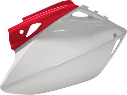 Acerbis red and white body side panels for motorcycles, featuring the Bill's Exhausts logo on the product.