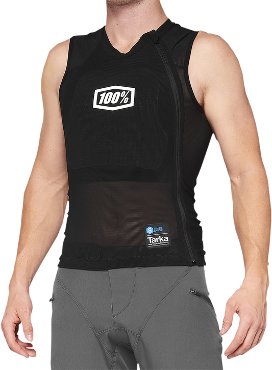 Black Tarka Guard vest by Bill's Exhausts in small size, showcasing the protective vest's front view with adjustable straps.