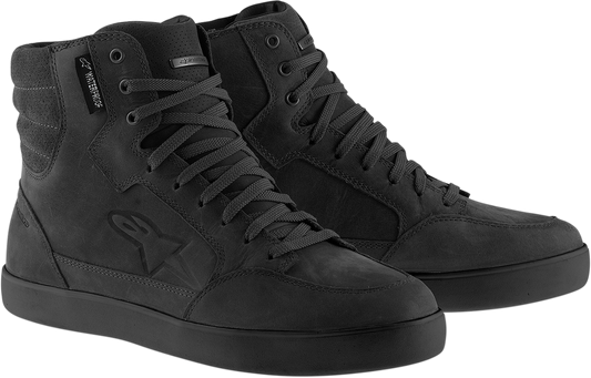 Black ALPINESTARS J-6 Waterproof Shoes in US 11, featuring durable material and waterproof design for outdoor activities.