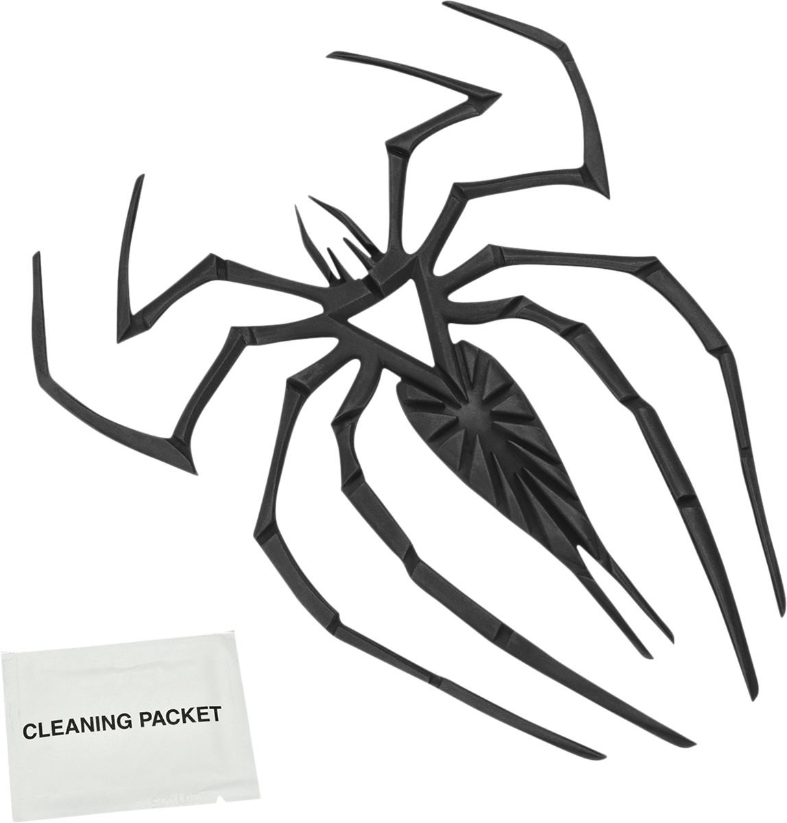 Black SHOW CHROME Spider Tank Pad for motorcycle engine from Bill's Exhausts, featuring a detailed spider design.