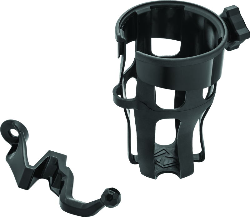 Kuryakyn Reflex Drink Holder for Harley Touring motorcycles, mounted on handlebar with water bottle in holder