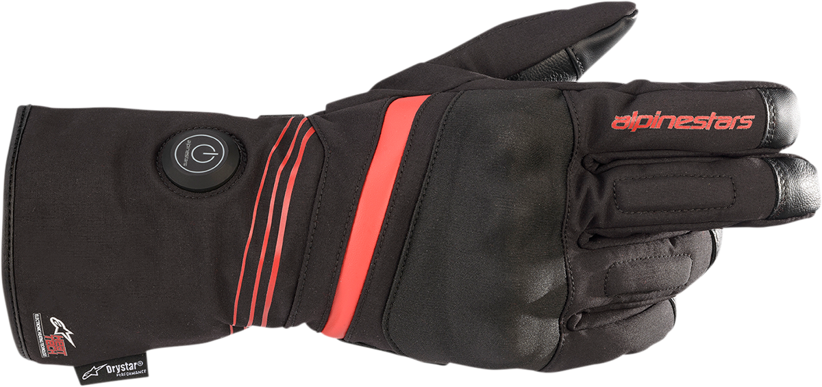 Alpinestars HT-5 Heat Tech Drystar® gloves in black, medium size, showing the textured exterior and secure wrist closure.