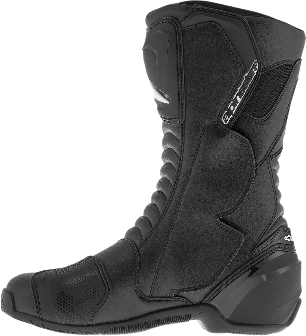 Alpinestars SMX-S motorcycle boots in black with US size 13.5, EU 49, featuring sturdy construction and ankle protection.