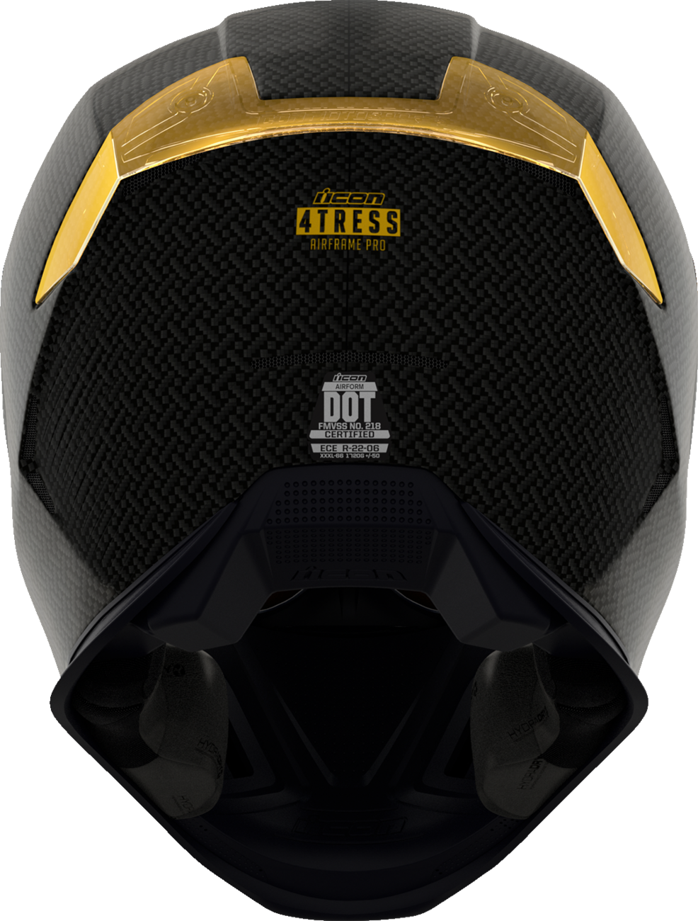 Yellow ICON Airframe Pro™ helmet in carbon fiber with XS size, featuring sleek aerodynamic design and clear visor.