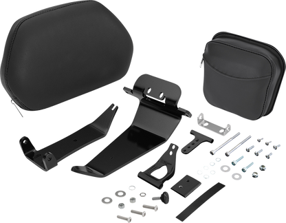Black SHOW CHROME quick-detach backrest for Ryker '19-'21, engine accessory from Bill's Exhausts, shown mounted on motorcycle.