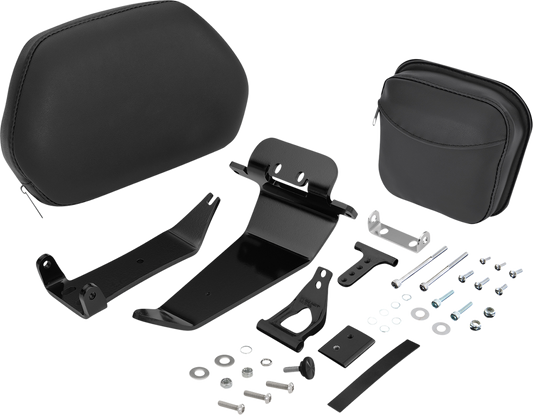 Black SHOW CHROME quick-detach backrest for Ryker '19-'21, engine accessory from Bill's Exhausts, shown mounted on motorcycle.