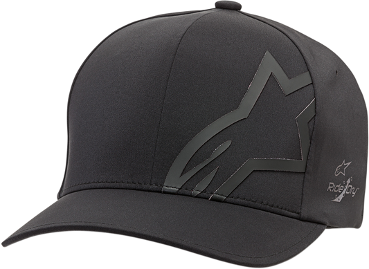 Black Alpinstars Corp Delta Hat in Small/Medium size, featuring a stylish design and adjustable fit.