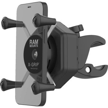 RAM Mounts X-Grip Vibe Safe Tough Claw mount kit attached to a vehicle dashboard for secure phone holding.