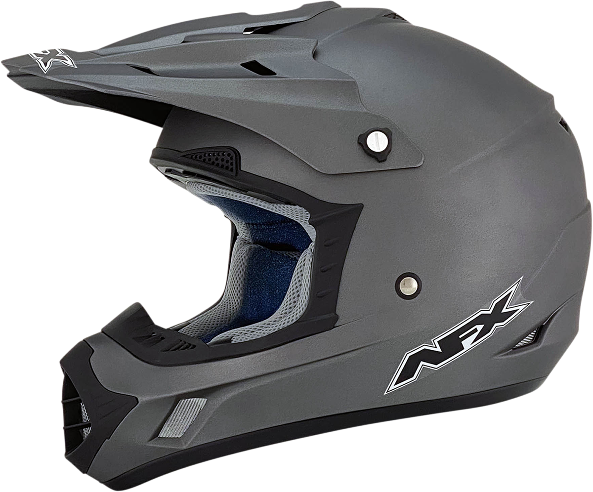 Bill's Exhausts AFX FX-17 helmet in Frost Gray, large size, showing the aerodynamic design and matte finish.
