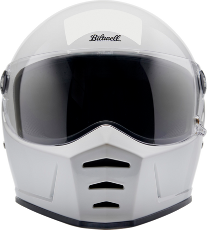Gloss white Biltwell Lane Splitter motorcycle helmet with XS size and classic design, featuring a smooth finish and secure chin strap.