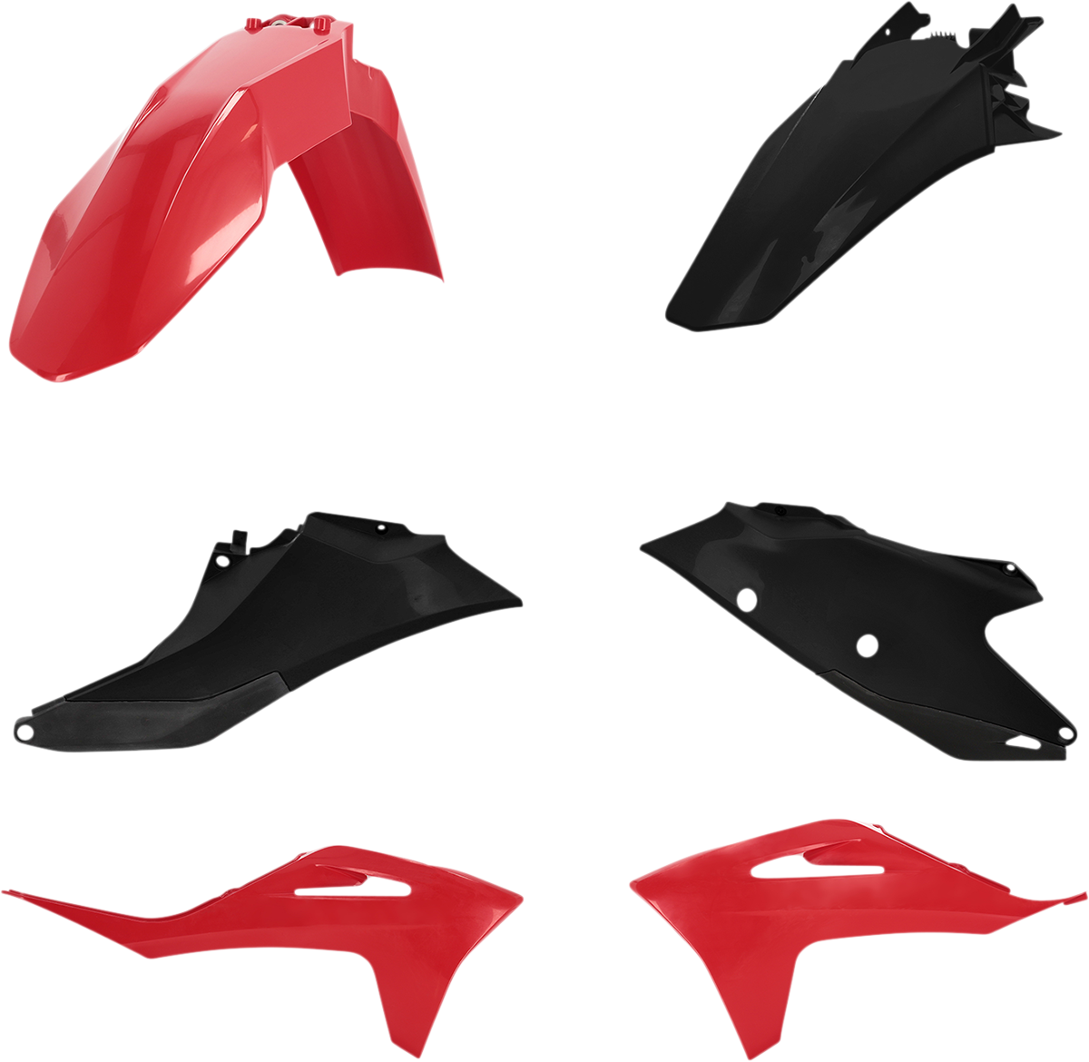 A red and black ACERBIS standard replacement body kit for motorcycles, featuring sleek design and aerodynamic panels.