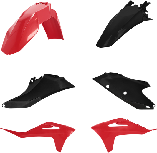 A red and black ACERBIS standard replacement body kit for motorcycles, featuring sleek design and aerodynamic panels.