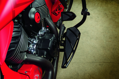 Kuryakyn Phantom black floorboards for Indian motorcycles, featuring sleek design and sturdy construction for rider comfort.