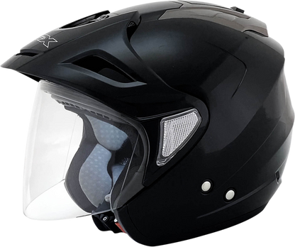 Gloss black AFX FX-50 helmet in XS size, featuring sleek design and aerodynamic shape, shown from the front view.