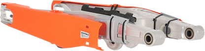 Orange Acerbis Swing Arm Guard for motorcycle body protection, designed to fit with Bill's Exhausts branding.