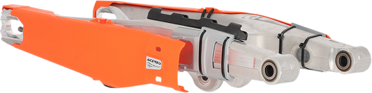 Acerbis Swing Arm Guard in bright orange for motorcycle body protection, designed by Bill's Exhausts.