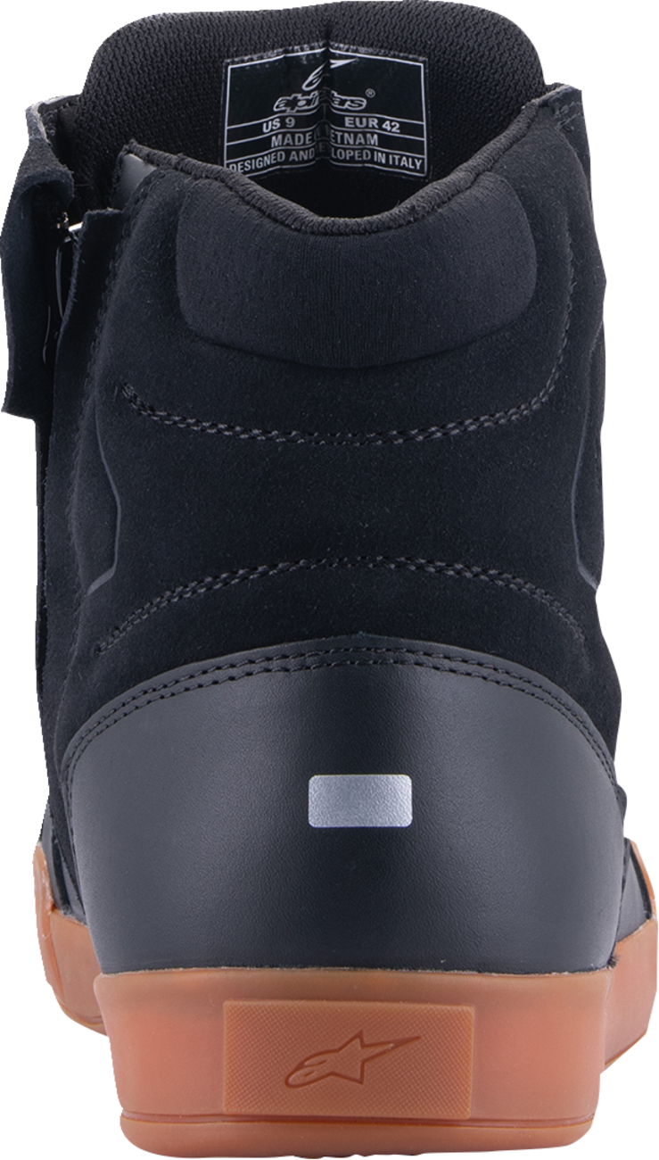 Alpinestars Chrome waterproof shoes in black and brown, US 12.5, with sturdy leather construction and reinforced soles.