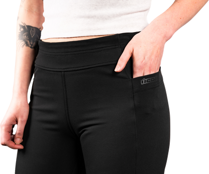 Black ICON Women's Tuscadero2™ stretch pants in XS, featuring a fitted design and smooth fabric, from Bill's Exhausts.