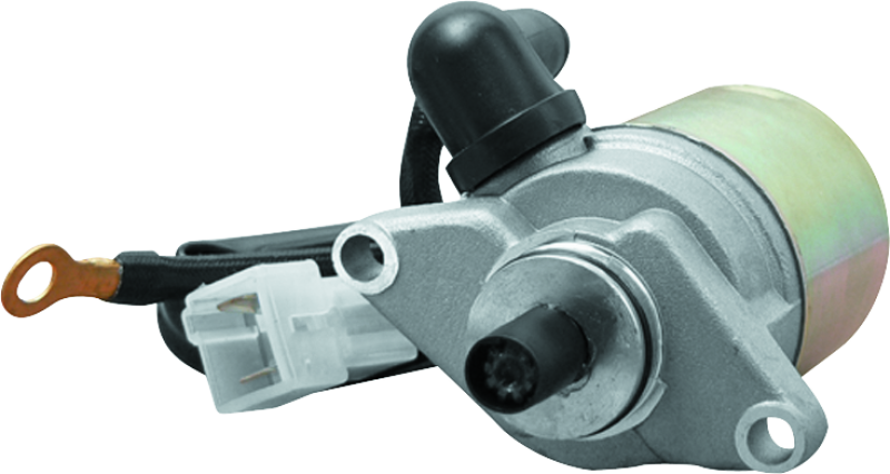 QuadBoss 495774 Powersports motor starter for Polaris Outlaw 50 and Predator 90 ATV, showing the compact black starter motor.