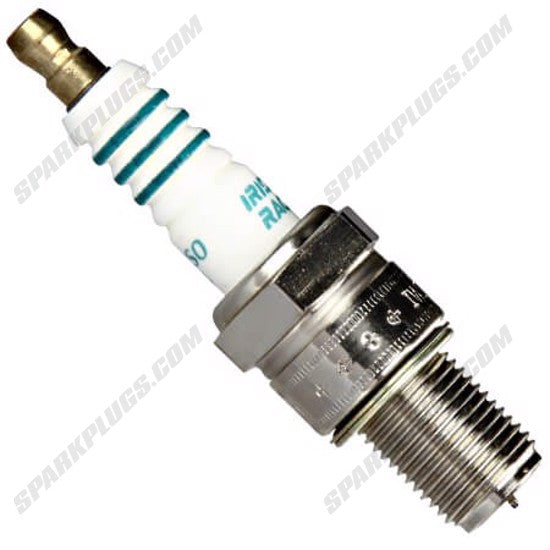 Denso 5716 IW01-31 Iridium Racing Spark Plug showing the metal tip and ceramic insulator for high-performance engines.