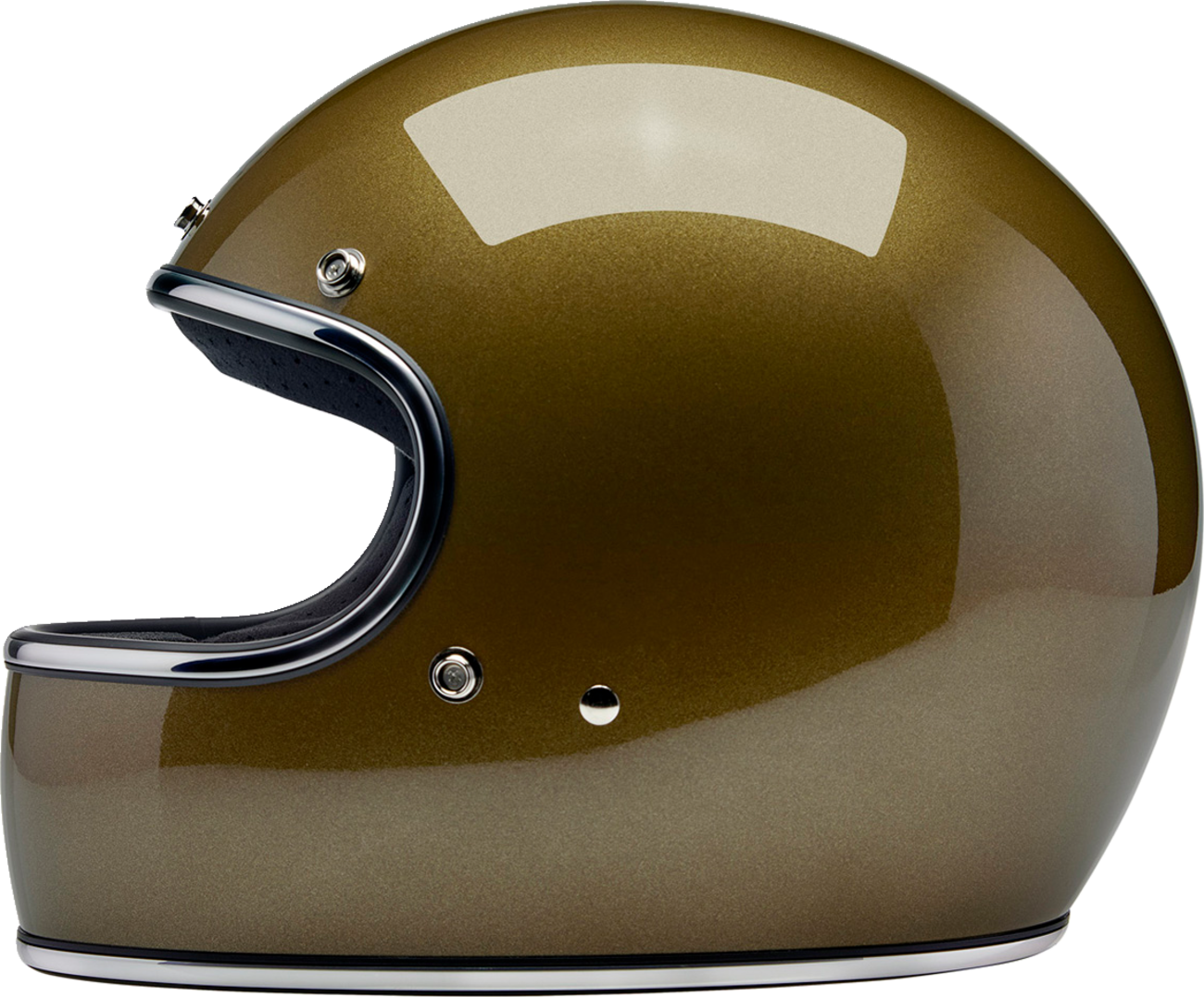 BILTWELL Gringo helmet in ugly gold color, medium size, black helmet with gold finish, featuring a sturdy shell and padded interior.