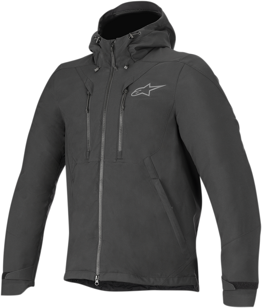 Black Alpinestars Domino Tech Jacket, small size, featuring sleek design and durable fabric, ideal for motorcycle riders.