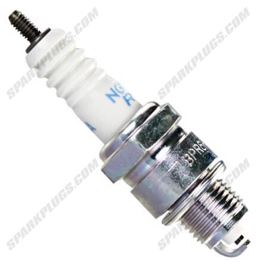 NGK BPR6HSA nickel spark plug showing metal electrode and ceramic insulator for automotive ignition systems.