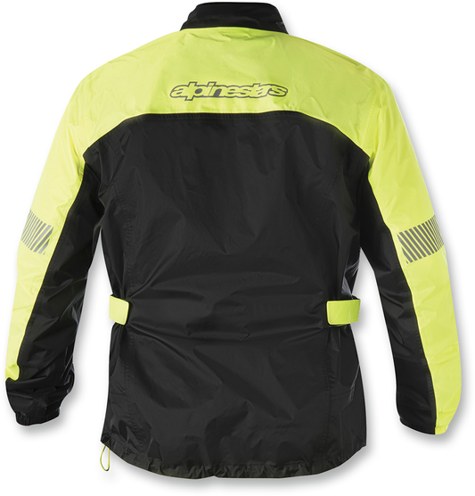 Yellow and black Alpinestars Hurricane rain jacket in medium size, featuring waterproof fabric and adjustable hood.