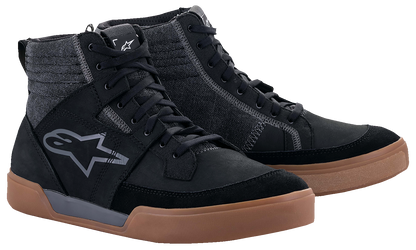 Black, gray, and brown Alpinestars Ageless shoes in US 9, featuring a sleek design and durable construction.