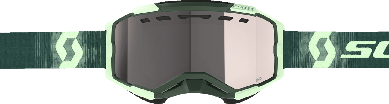 Scott Fury Snow Cross Goggle in dark green and mint with silver chrome enhancer, featuring a sleek snow sports design.