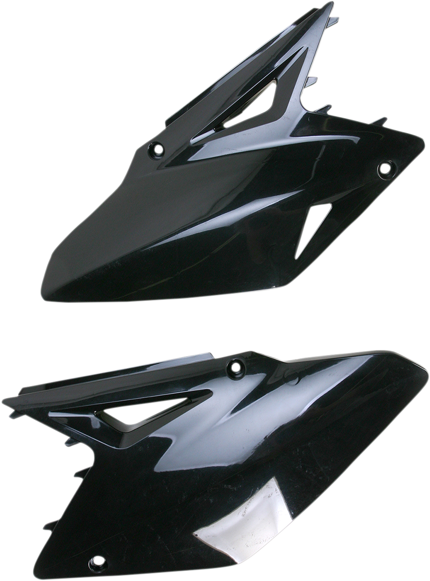 Acerbis black side panels for motorcycle body, featuring sleek black design with product code 2113780001, designed for durable fit.