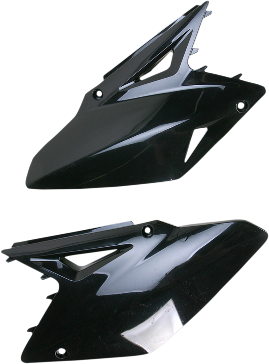 Acerbis black side panels for motorcycle body, featuring sleek black design with product code 2113780001, designed for durable fit.