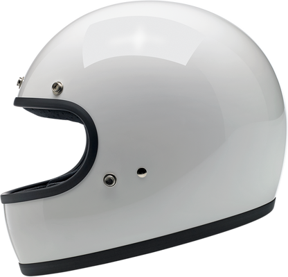BILTWELL Gringo helmet in glossy white, XL size, featuring a sleek motorcycle helmet design with ventilation vents and a secure strap.