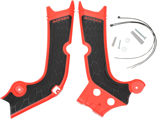 ACERBIS X-Grip Frame Guards in red and black, designed for motorcycle body protection, featuring a durable, high-traction surface.