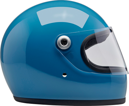 BILTWELL Gringo S helmet in glossy dove blue, XS size, featuring a sleek motorcycle helmet design with matte finish.