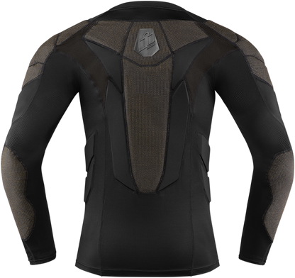 Black ICON Field Armor™ compression shirt by Bill's Exhausts, medium size, featuring armor design and moisture-wicking fabric.
