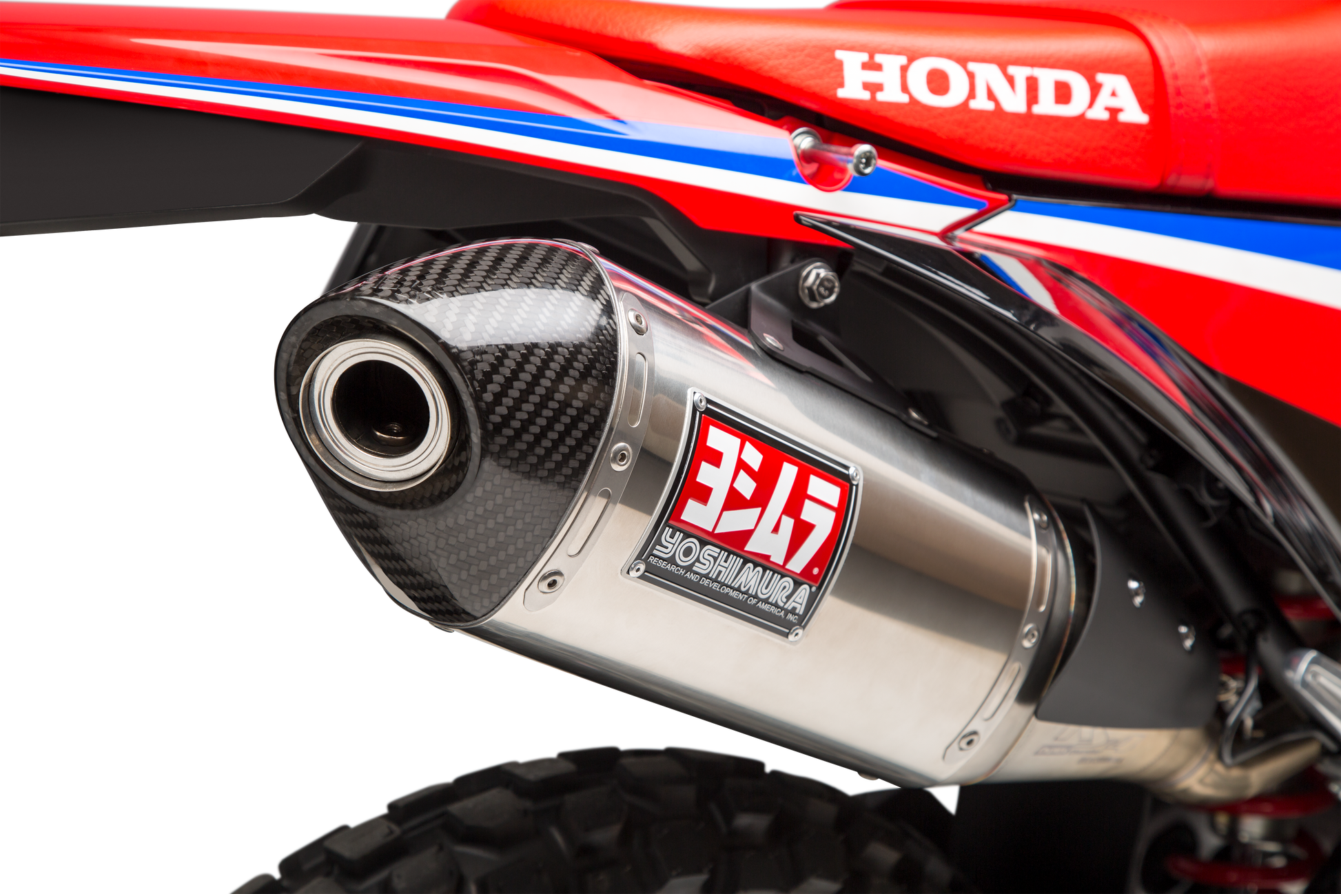 YOSHIMURA RS-4 Race Slip-On Exhaust for Honda SS and CF models, showcasing the sleek stainless steel design with exhaust tip.