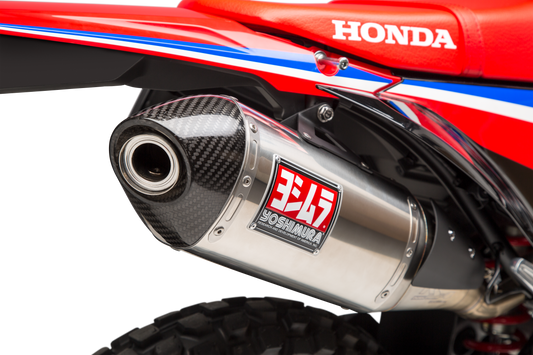 YOSHIMURA RS-4 Race Slip-On Exhaust for Honda SS and CF models, showcasing the sleek stainless steel design with exhaust tip.