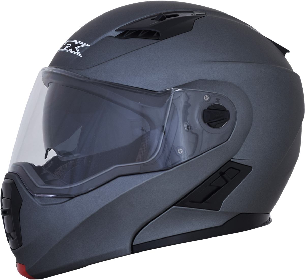 Frost gray AFX FX-111 motorcycle helmet in medium size, featuring a sleek design and clear visor for safety and style.